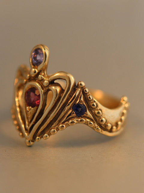 14k Gold Crowning Heart Ring with Gemstones