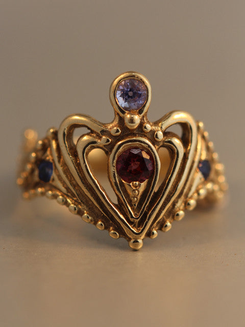 14k Gold Crowning Heart Ring with Gemstones