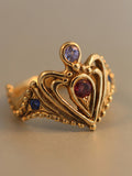 Crowning Heart Ring with Gemstones - 14K Gold