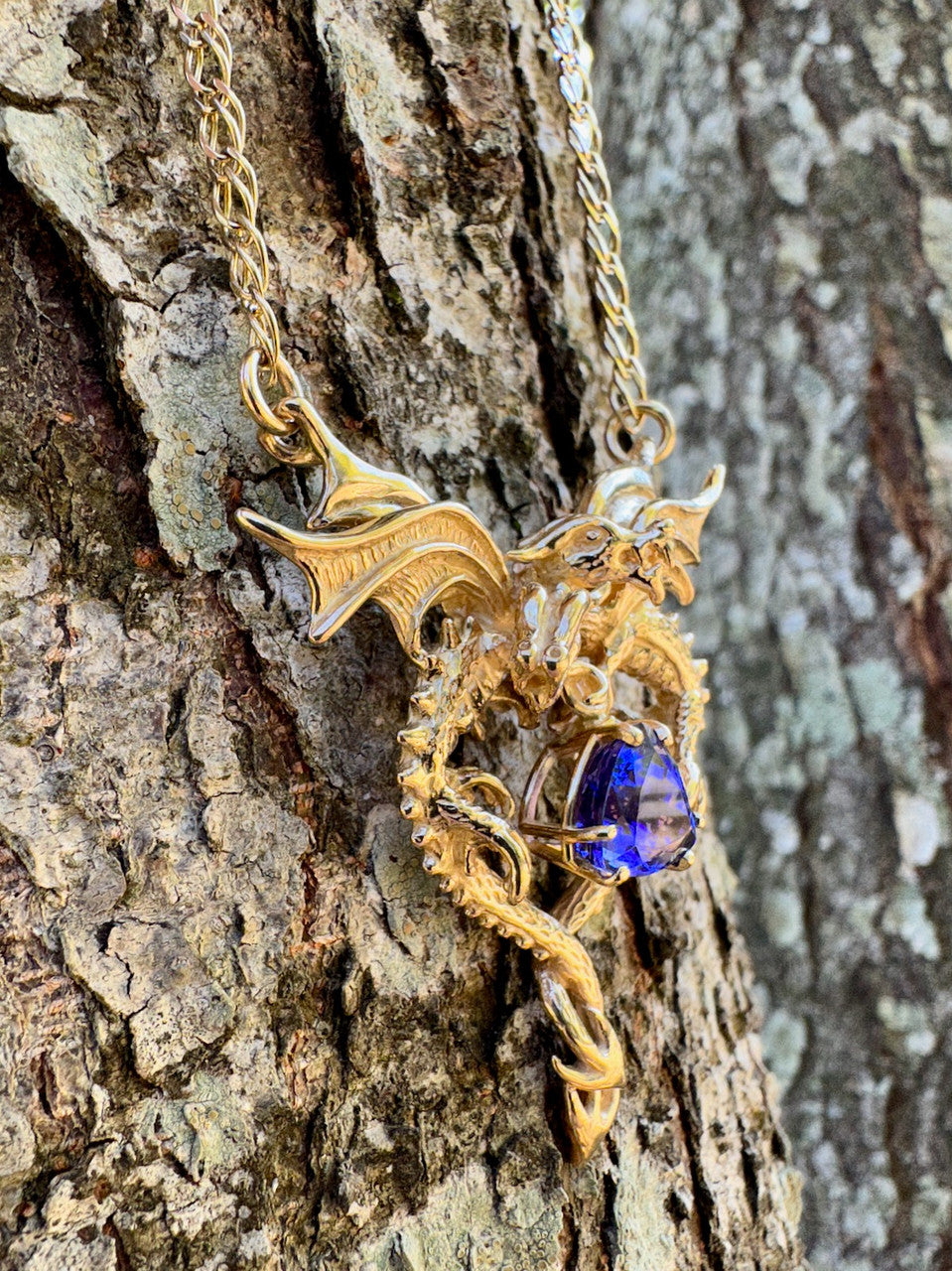 Dragon Heart Pendant with Tanzanite - 14K gold