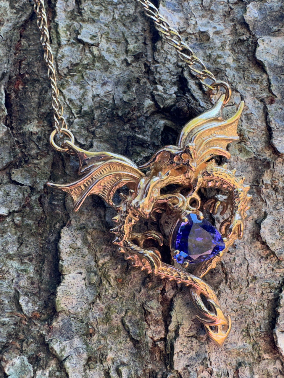 Dragon Heart Pendant with Tanzanite - 14K gold