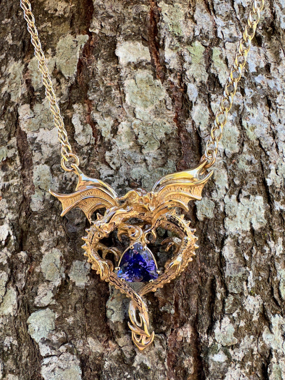 Dragon Heart Pendant with Tanzanite - 14K gold
