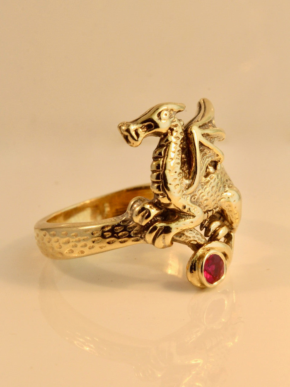 Flat Dragon Ring with 3.5mm Ruby - 14k Gold