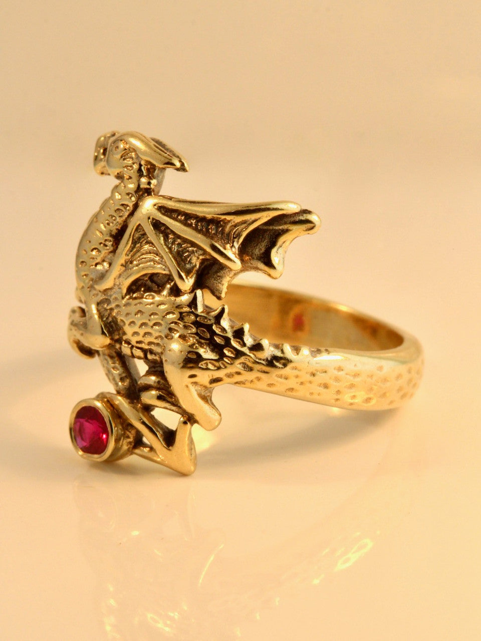 Flat Dragon Ring with 3.5mm Ruby - 14k Gold