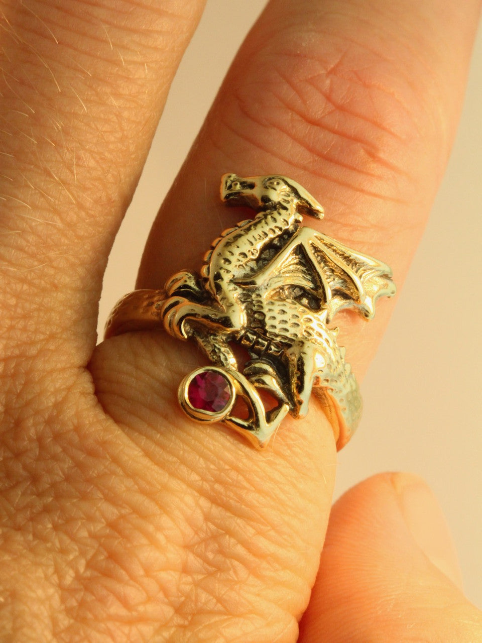 Flat Dragon Ring with 3.5mm Ruby - 14k Gold