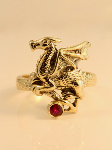 Flat Dragon Ring with 3.5mm Ruby - Solid 14k Gold