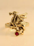 Flat Dragon Ring with 3.5mm Ruby - Solid 14k Gold
