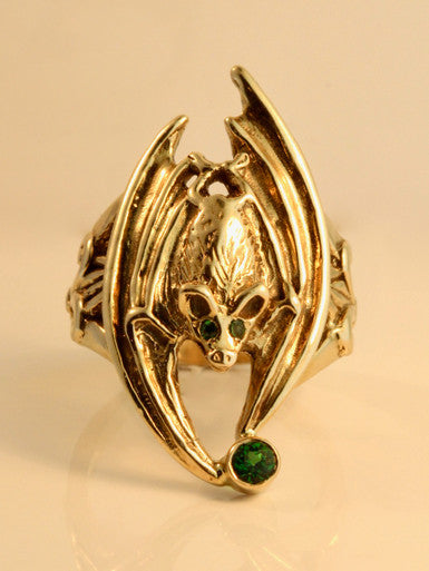 Gothic Bat Ring with Tsavorites - 14k Gold