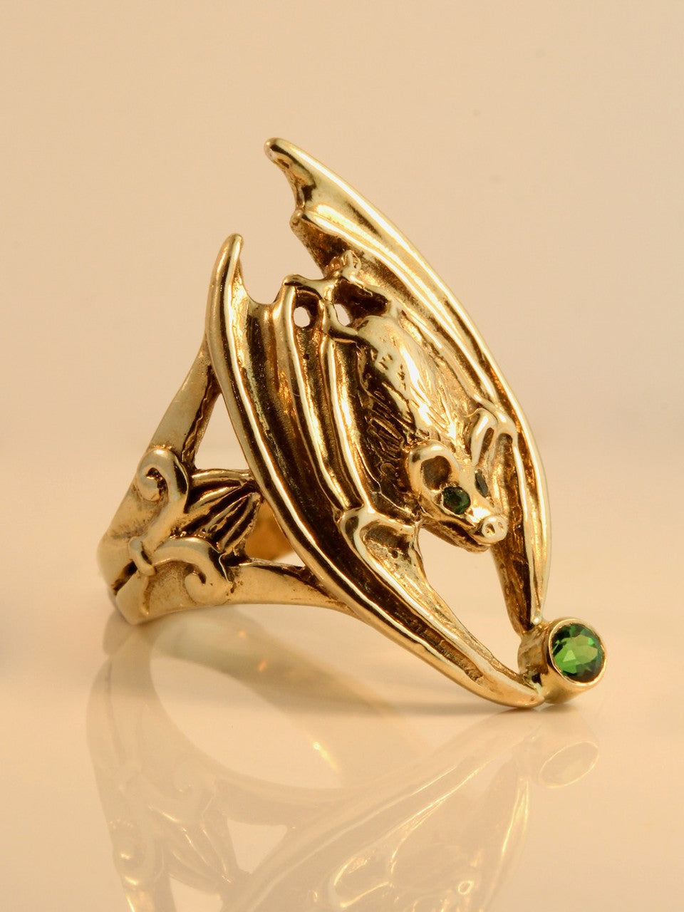 Gothic Bat Ring with Tsavorites - 14k Gold