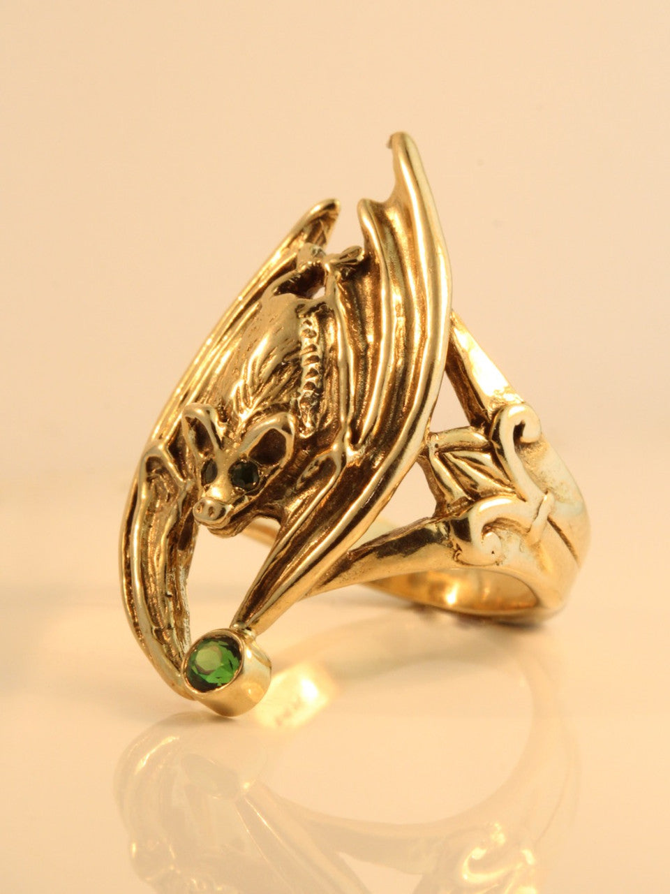 Gothic Bat Ring with Tsavorites - 14k Gold