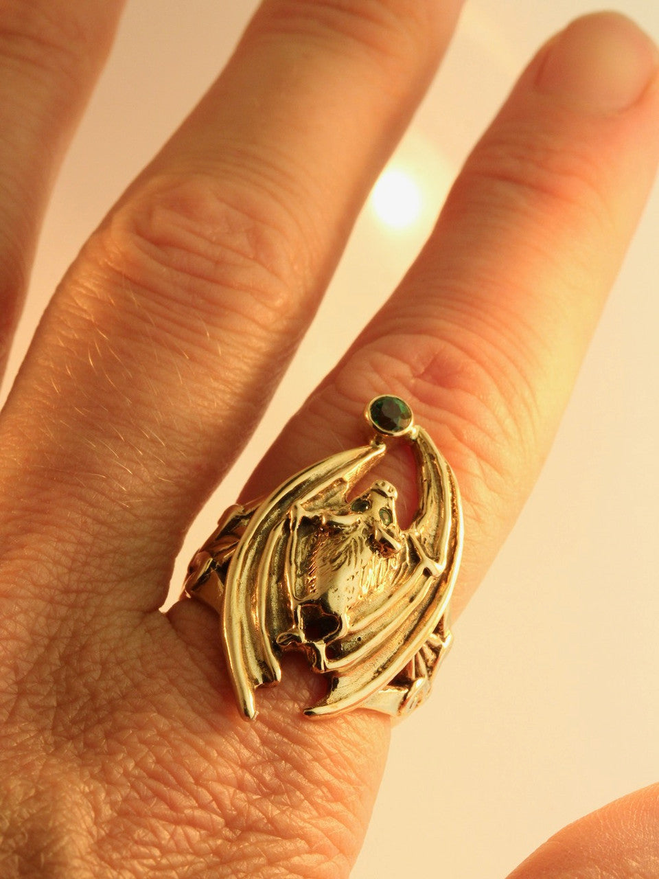 Gothic Bat Ring with Tsavorites - 14k Gold