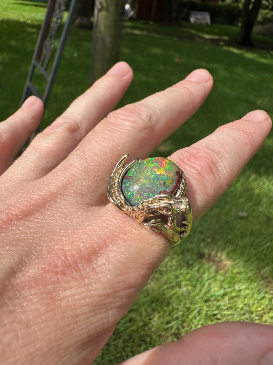 Green Grotto Sentry Dragon Ring - 14K gold