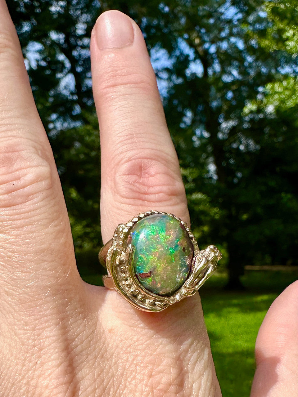 Green Grotto Sentry Dragon Ring - 14K gold