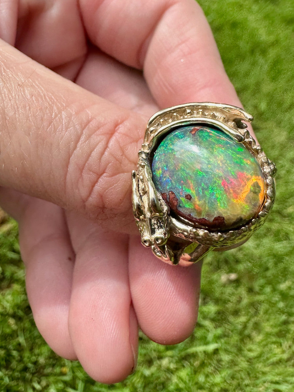 Green Grotto Sentry Dragon Ring - 14K gold
