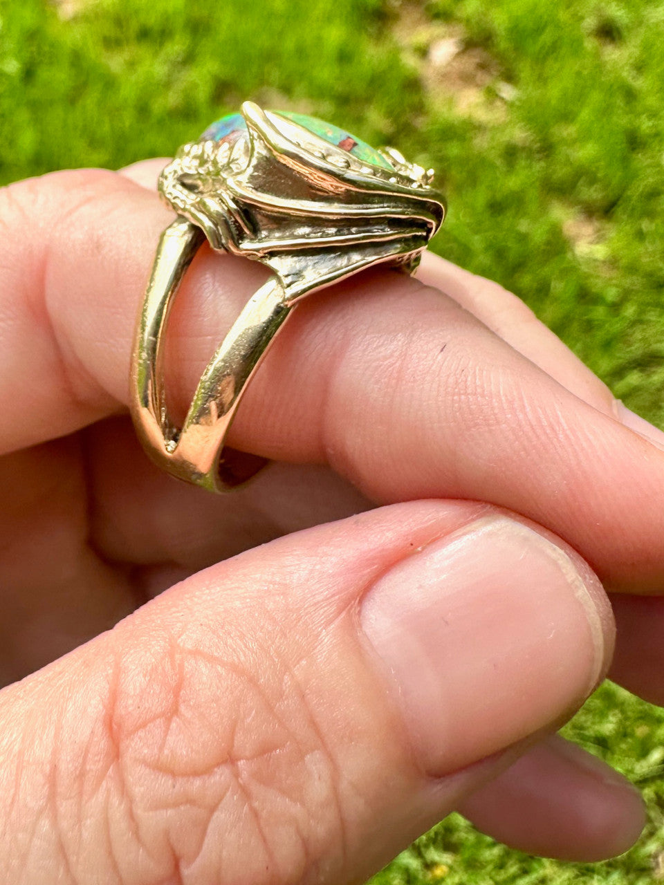 Green Grotto Sentry Dragon Ring - 14K gold