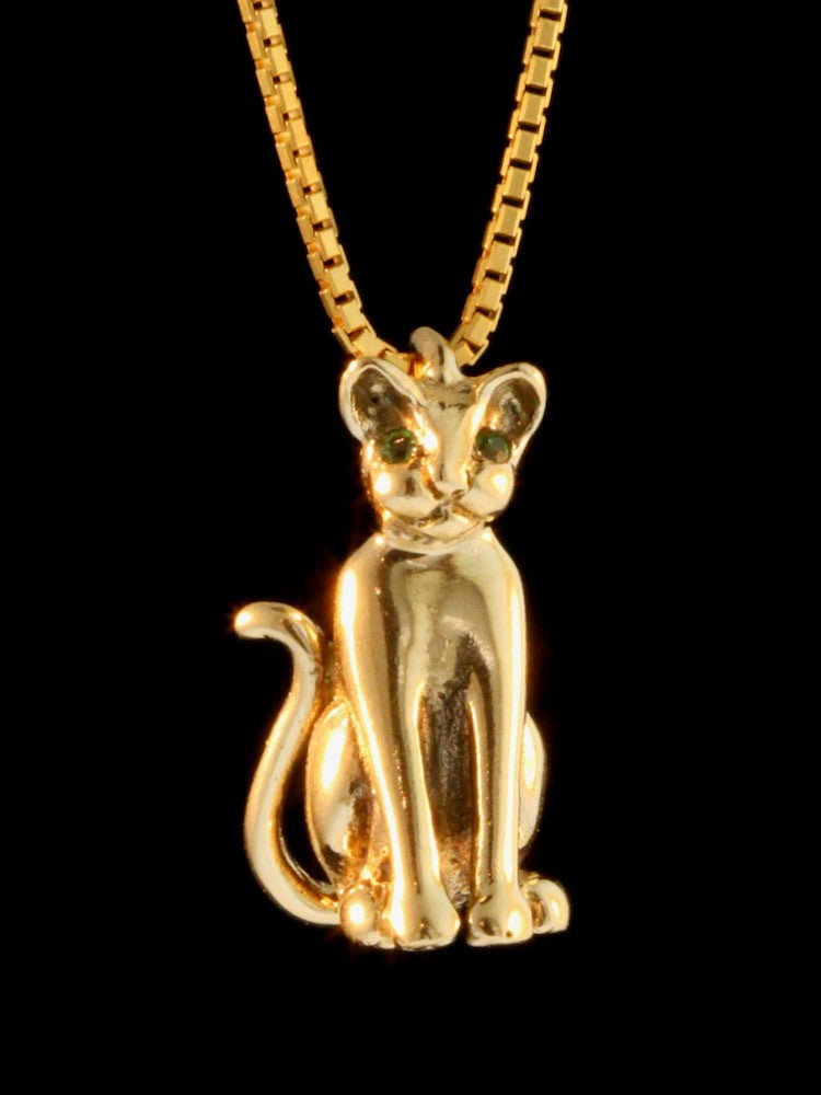 Magic Cat Pendant with Tsavorite Eyes - 14K gold