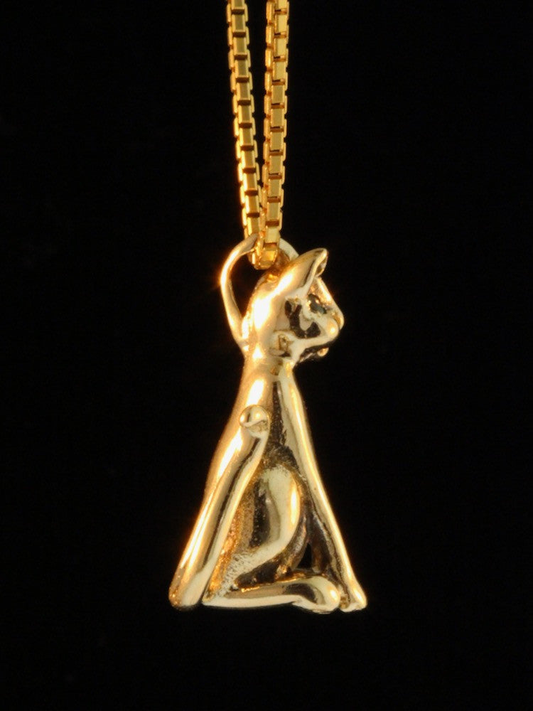 Magic Cat Pendant with Tsavorite Eyes - 14K gold