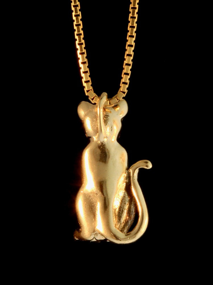Magic Cat Pendant with Tsavorite Eyes - 14K gold