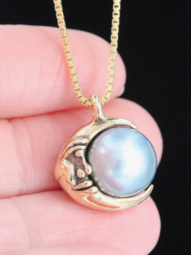 Moon Orb Pendant with South Sea Pearl - 14K gold