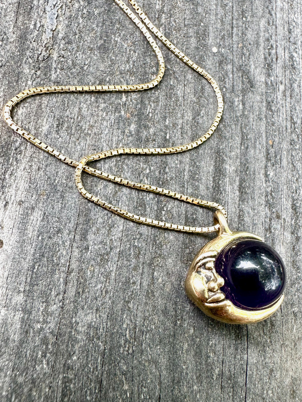 Moon Orb Pendant with Amethyst Orb - 14k Gold