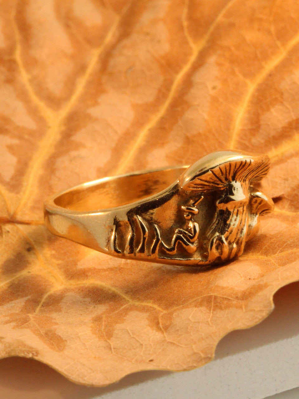 Mushroom and Gnome Ring - 14K Gold