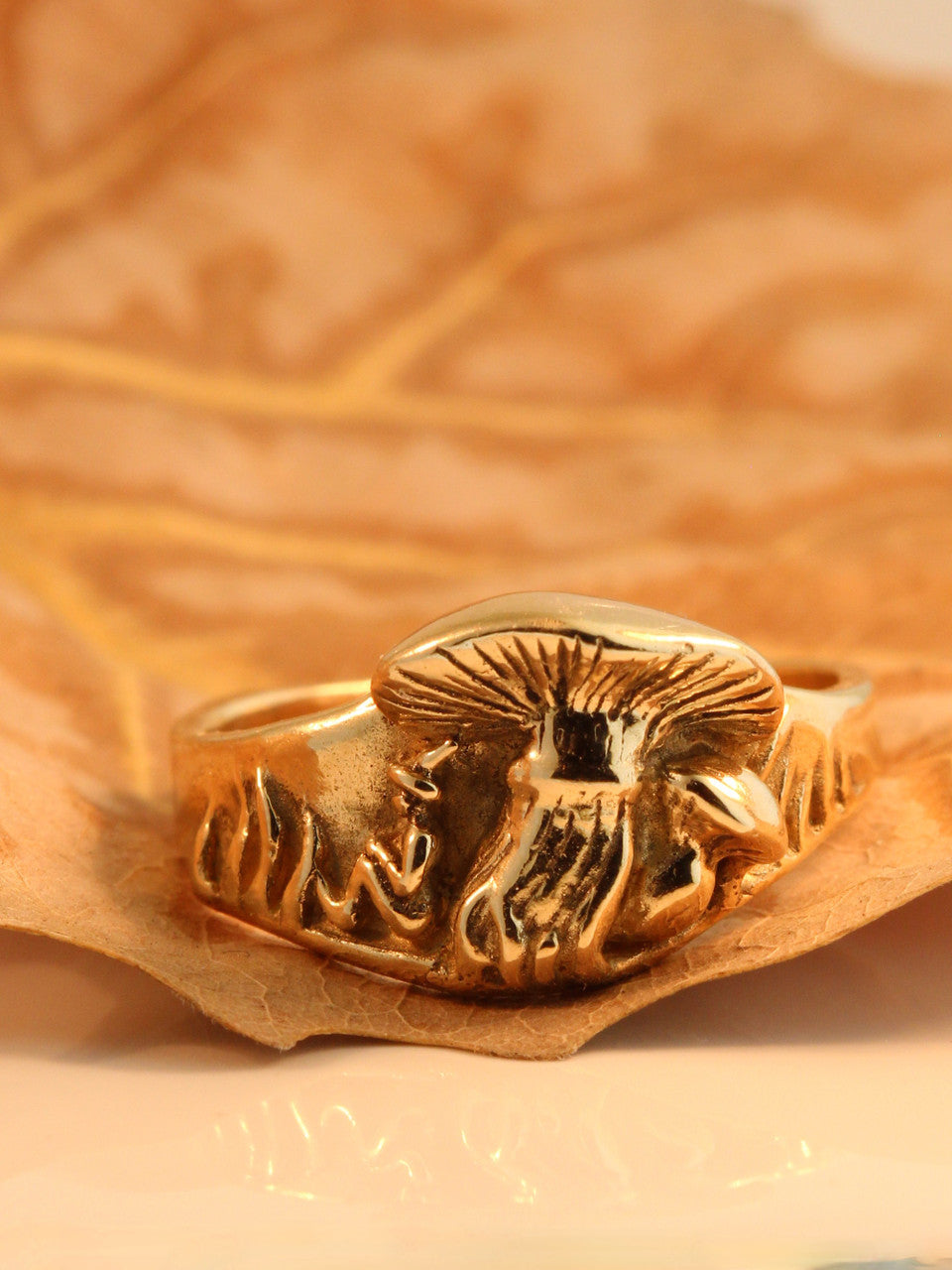 Mushroom and Gnome Ring - 14K Gold