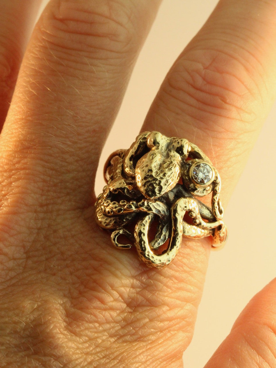 Gold Octopus Ring with .25 ct. Diamond - 14k Gold