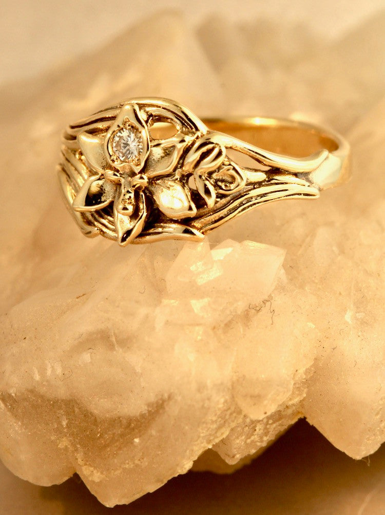 Orchid Ring with .5 Diamond - 14k Gold