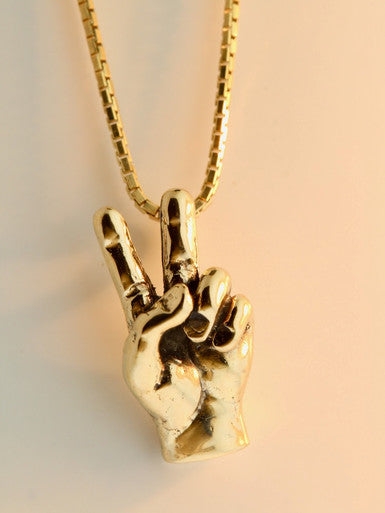 Peace Hand Love Sign Charm - Solid 14k Gold