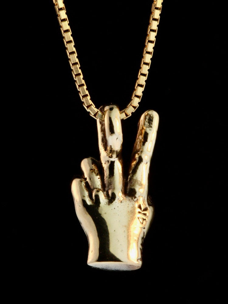 Peace Hand Sign Charm - 14k Gold