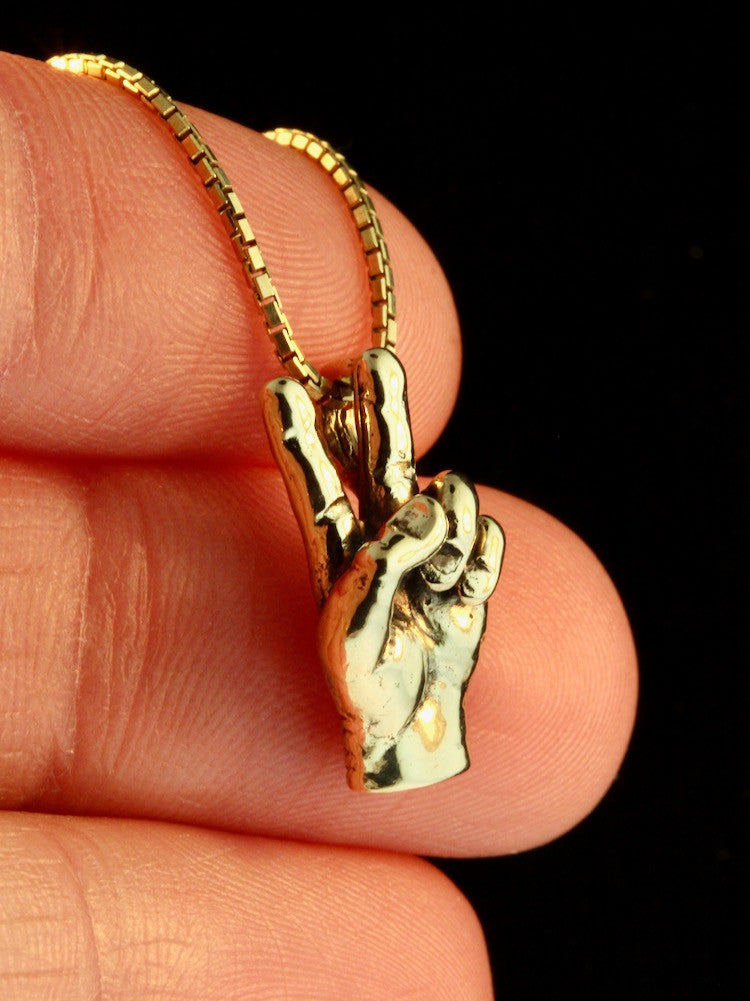 Peace Hand Sign Charm - 14k Gold
