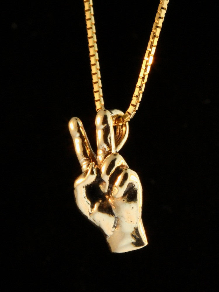 Peace Hand Sign Charm - 14k Gold