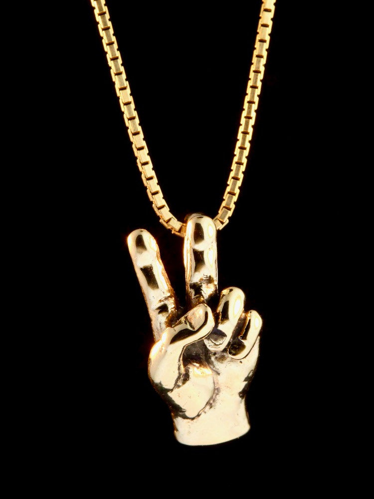 Peace Hand Sign Charm - 14k Gold
