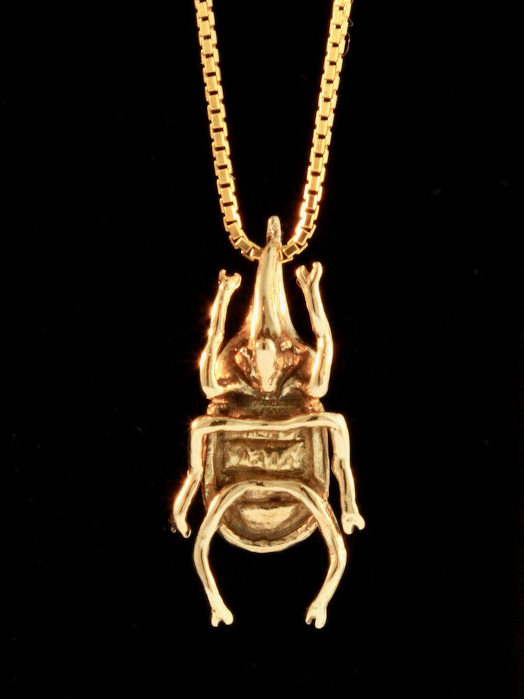 Rhinoceros Beetle Charm - 14k Gold