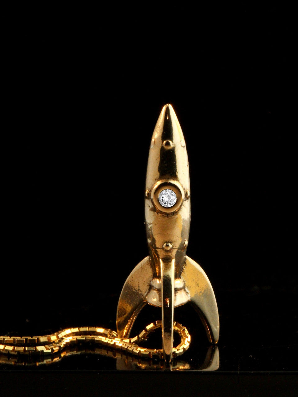 Alien Rocket Charm RKT-2 with Diamond - 14k Gold