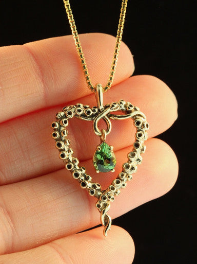 Tentacle Heart with Tourmaline - 14K Gold