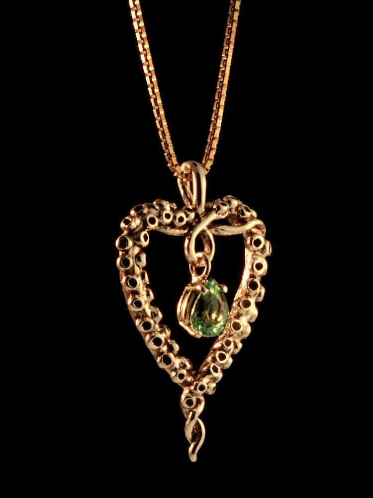 Tentacle Heart with Tourmaline - 14K Gold