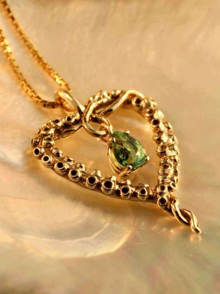 Tentacle Heart with Tourmaline - 14K Gold