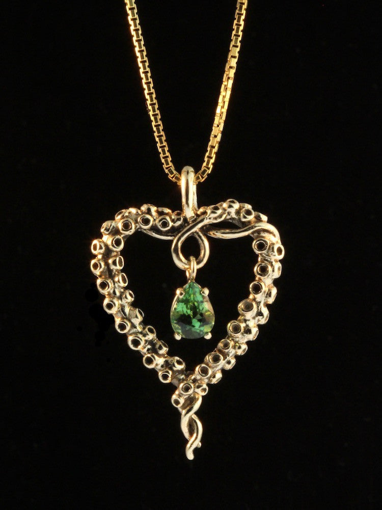 Tentacle Heart with Tourmaline - 14K Gold