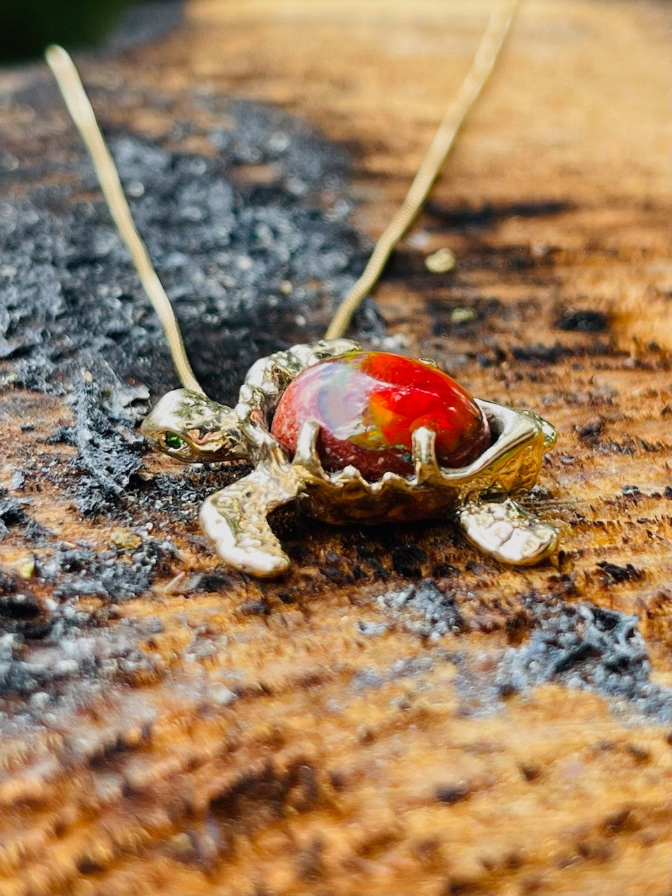 Treasure Back Sea Turtle Pendant - 14K gold