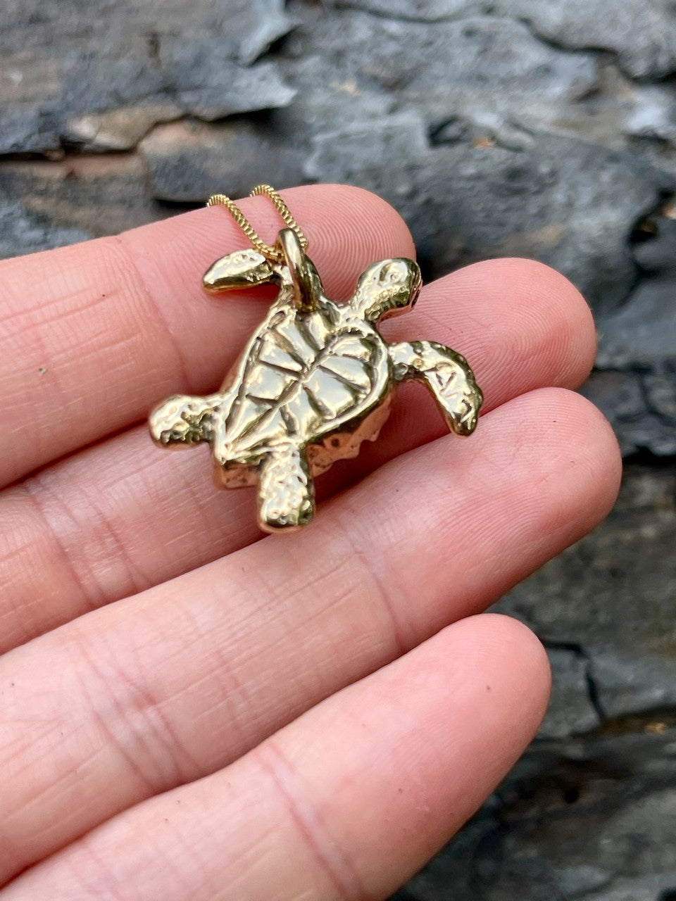 Treasure Back Sea Turtle Pendant - 14K gold