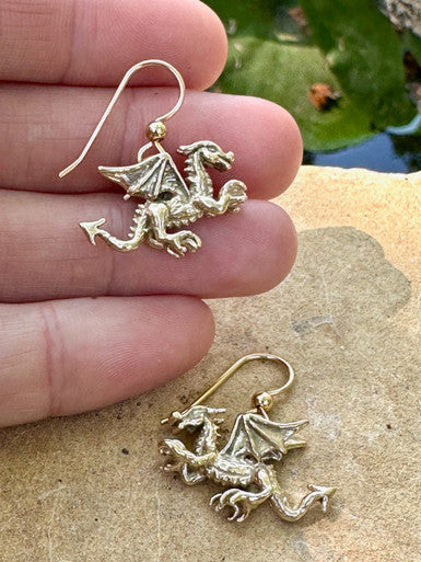 Welsh Dragon Earrings - 14K Gold