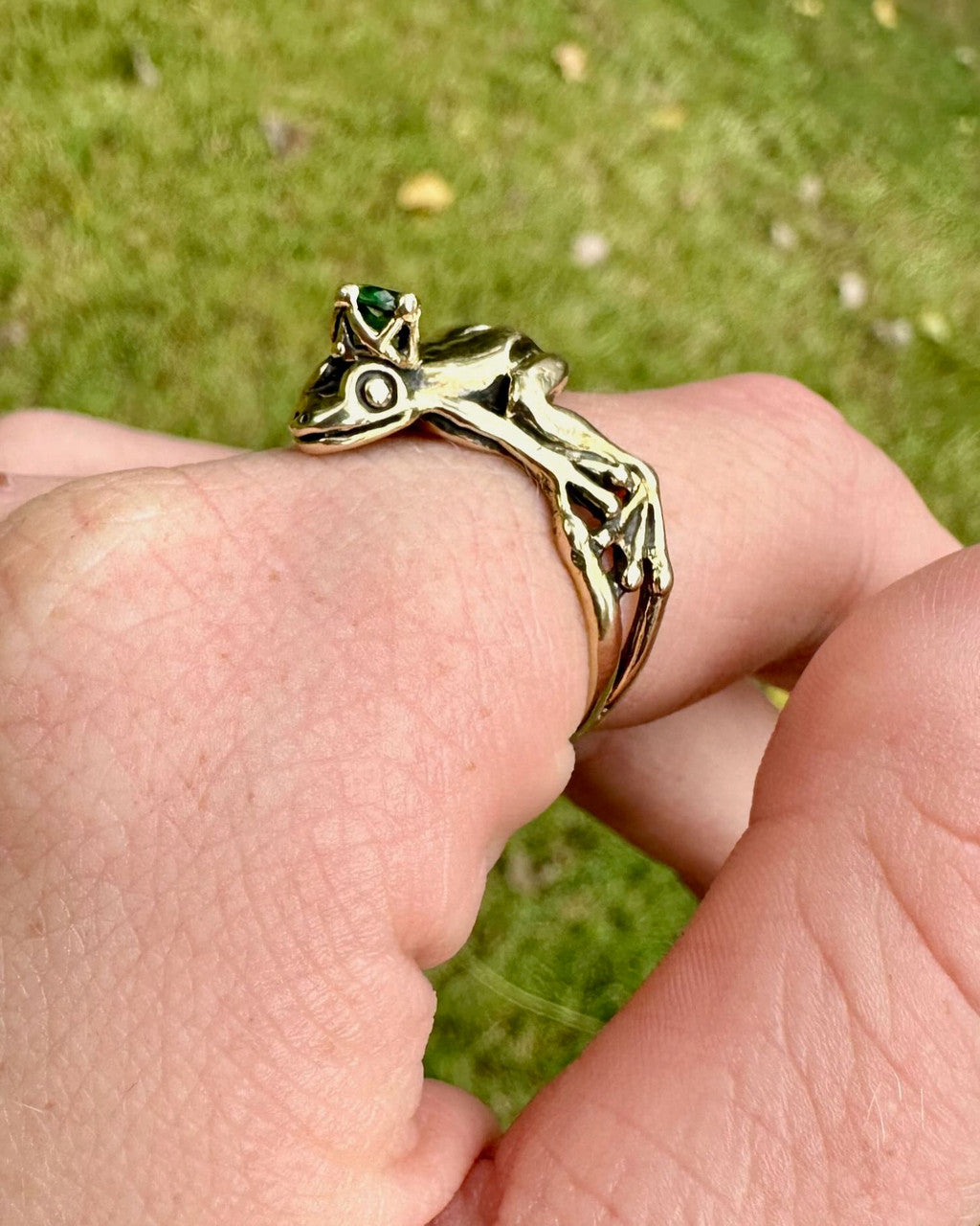 14K gold Enchanted Frog Prince Ring with Tsavorite Crown