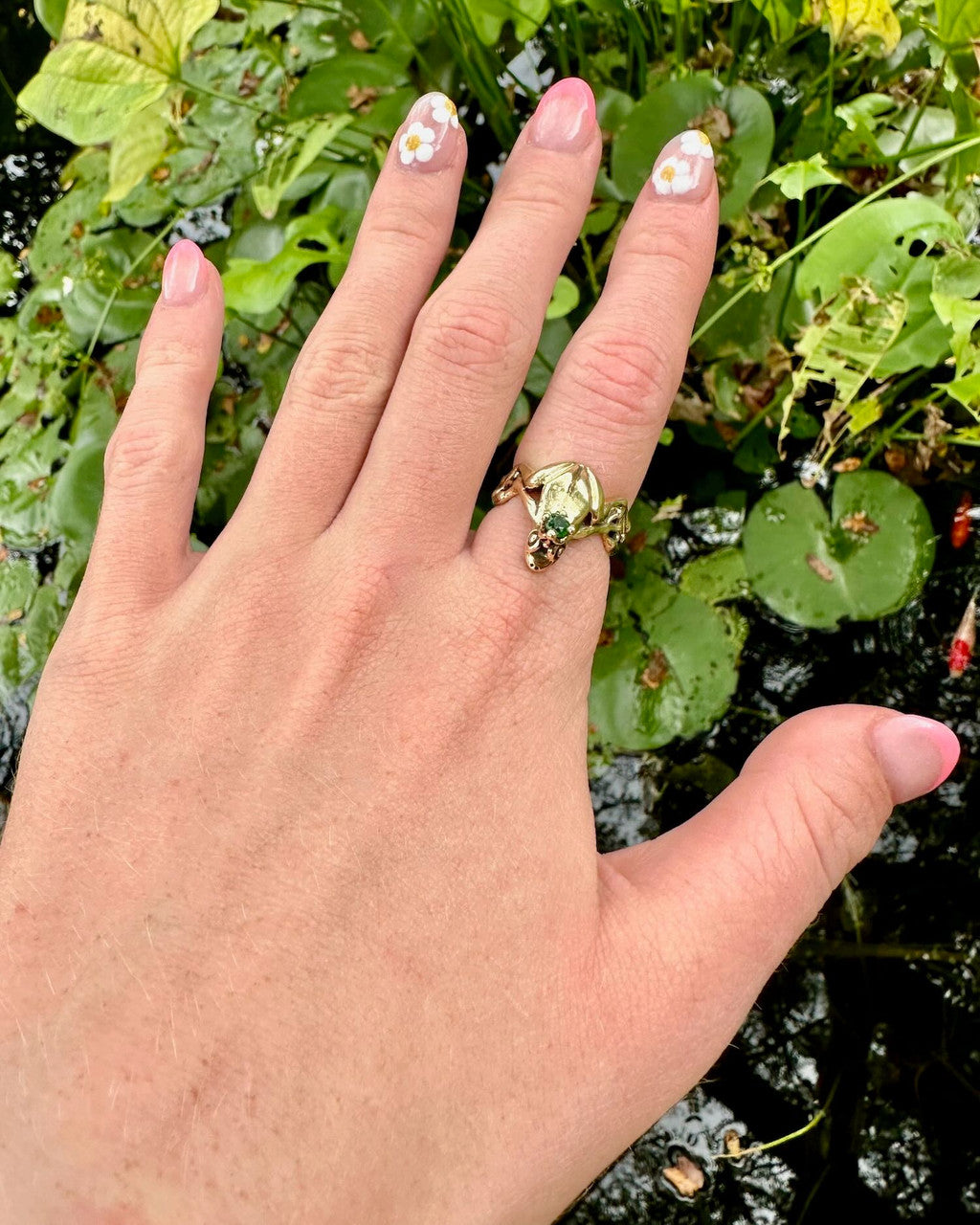 14K gold Enchanted Frog Prince Ring with Tsavorite Crown