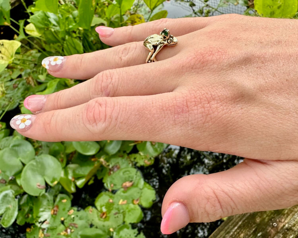 14K gold Enchanted Frog Prince Ring with Tsavorite Crown