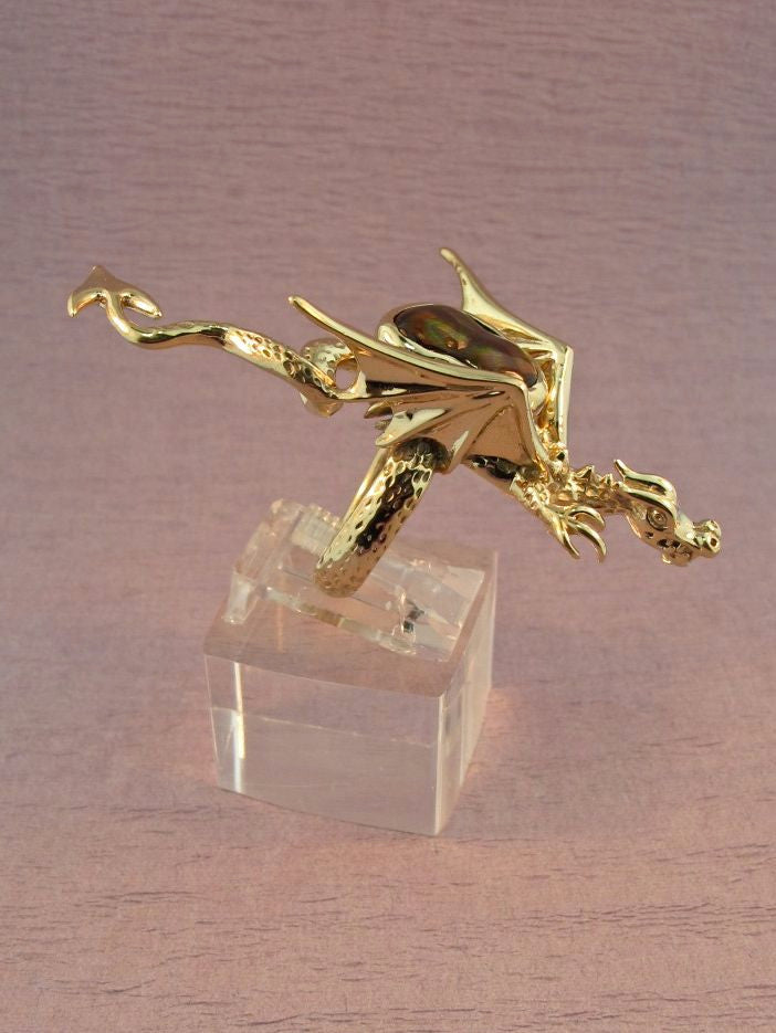 14K Gold Sculpture Dragon Ring w/ Fire Agate