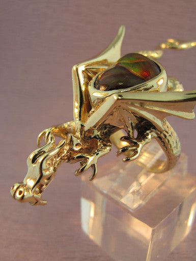 Dragon Sculpture Ring with Fire Agate - 14K Gold - SOLD
