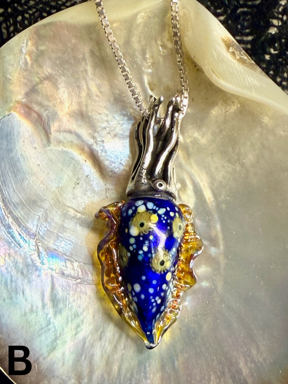 Iridescent Cuttlefish Pendant - Silver