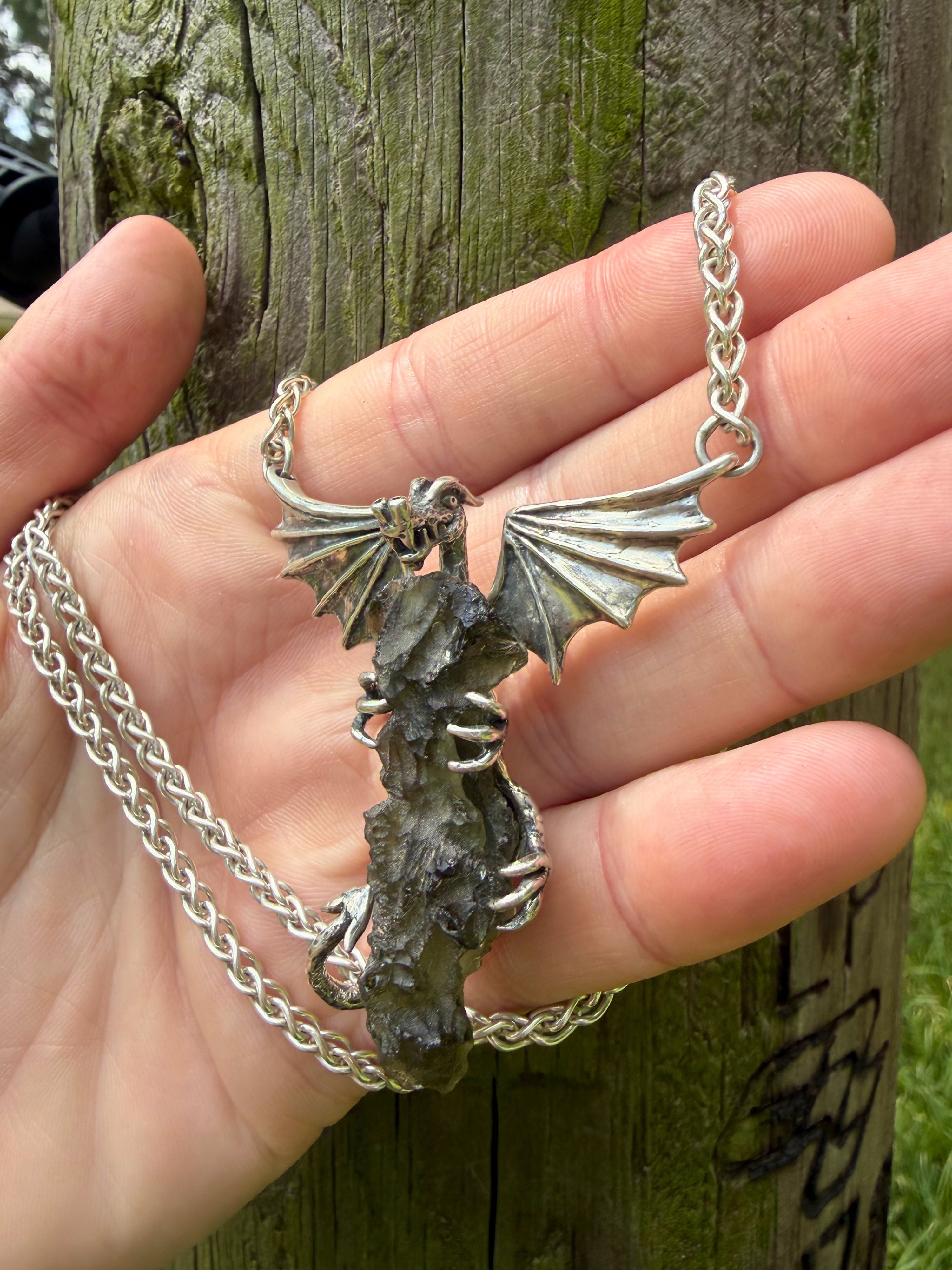 Moldavite Scepter Dragon - Sterling Silver