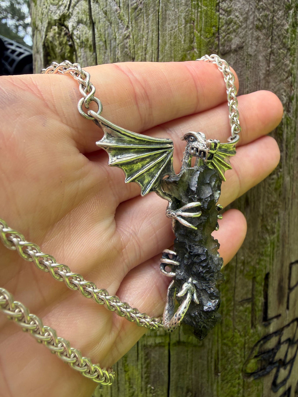 Moldavite Scepter Dragon - Sterling Silver